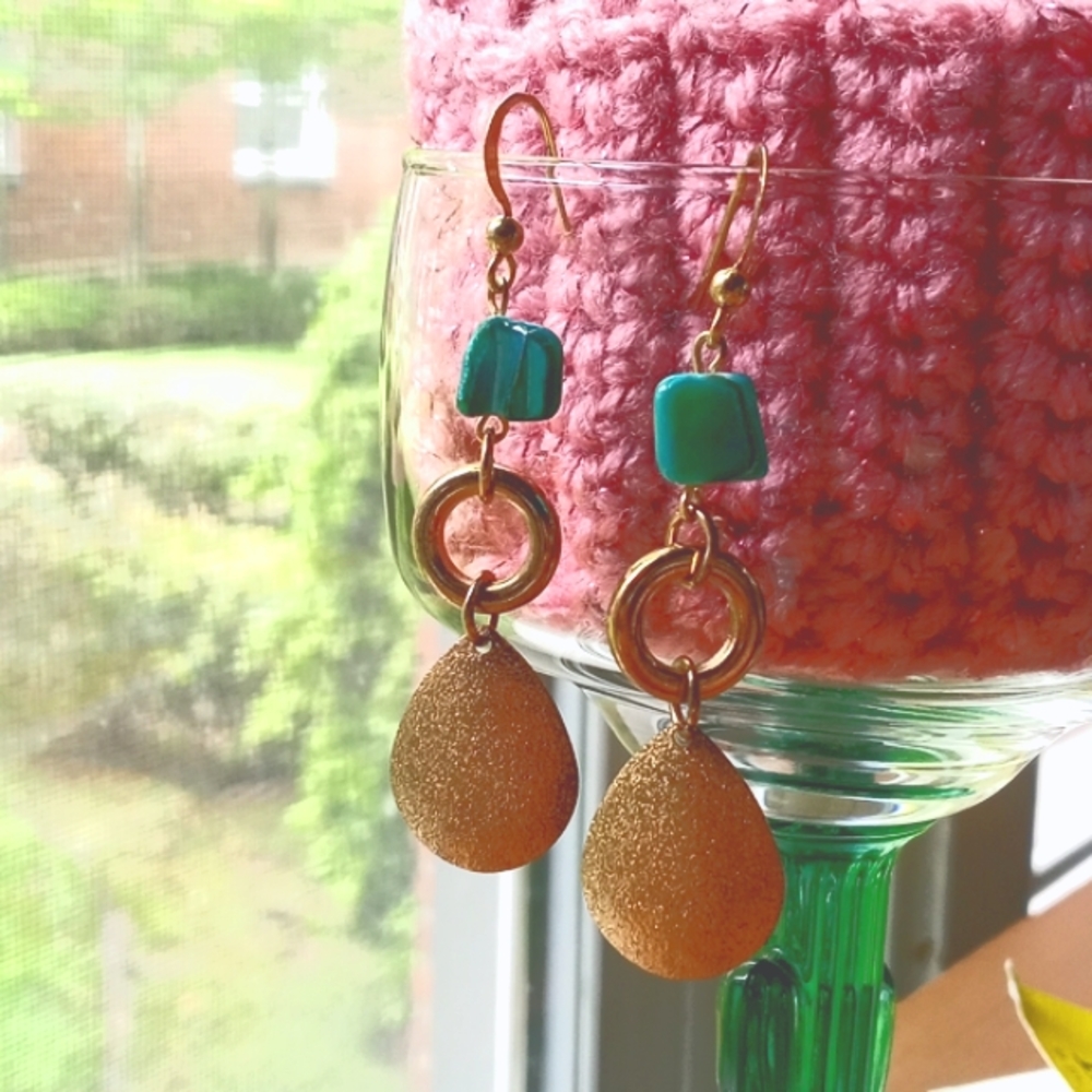 Drop faux gold gemstone earrings